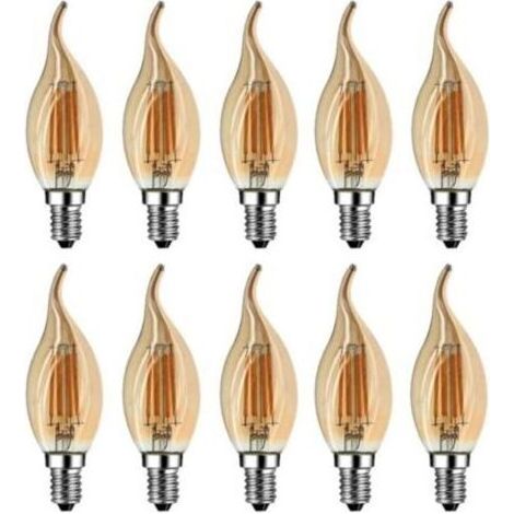 Ampoules LED flamme E14, 4 watts équivalent à 40 watts, lumière blanche chaude 2700K, éclairage à 360°, verre brun, lot de 10 [Classe énergétique A++] (1/5)