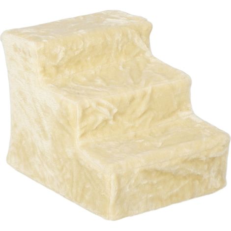 Escalier 3 marches 35cm peluche beige pour chien ou chat jusqu'à 4.5kg, mobilier d'intérieur 46x35x35cm (1/5)