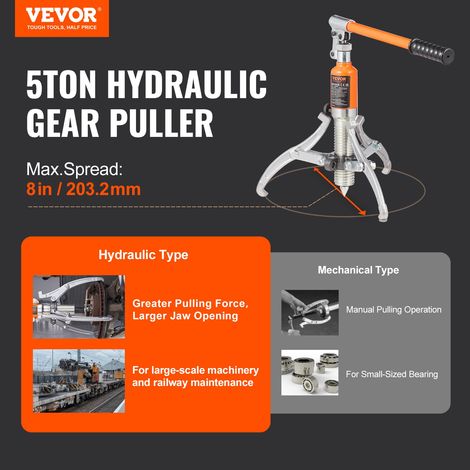 Extracteur de Roulement à 2/3 Mâchoires Arrache Roulement Traction 5 T en Acier Arrache Moyeu de Roue Ouverture 228,6 mm Course 50… (1/5)