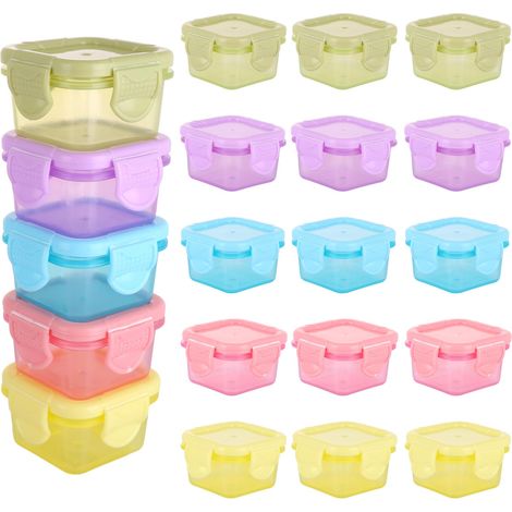 Lot de 20 petites boîtes avec couvercle - 6,5 x 4 cm - Petites boîtes de congélation avec couvercle en plastique - Carrées - Empilables - Pour vinaigrette de confiture, fruits, collations (1/5)