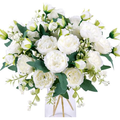 Pivoine Fleurs Artificielles Fleurs Blanches Pivoines en Soie Bouquets pour Mariage 4 Bouquets (1/5)