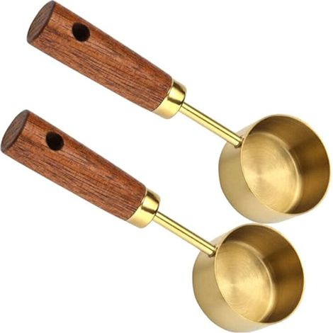 Cuchara medidora de café de acero inoxidable para café molido, cuchara medidora de café de 15 ml con mangos de madera - A