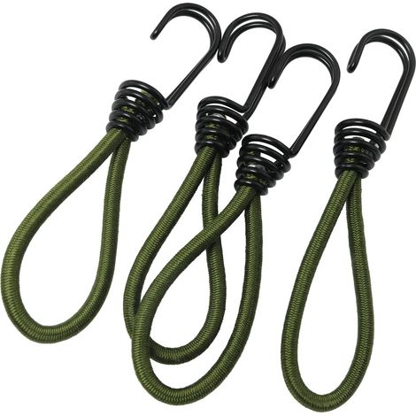 Confezione da 4 ganci per corda elastica da 6 mm, verde militare, resistenti, a spirale, con corda elastica riflettente staccabile da 6", gancio per corda elastica (1/5)