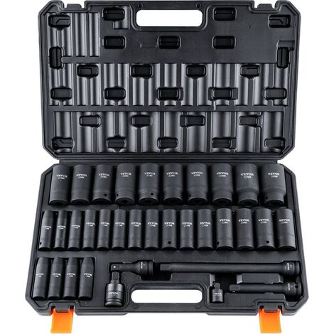 Jeu de douilles profondes 1/2" 34 pièces métriques 8-36 mm en acier Cr-Mo pour réparation automobile avec coffret renforcé. (1/5)
