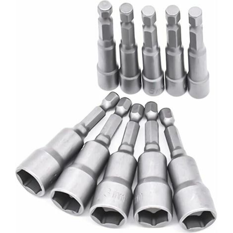 royaluxe -10 Pièces Douille Visseuse 6-19mm - Adaptat Embout, Hexagonal Pour Tournevis à Écrou de pour Perceuse à Main, Tournevis Électrique, Clé à Douille (Acier au chrome vanadium) (1/5)