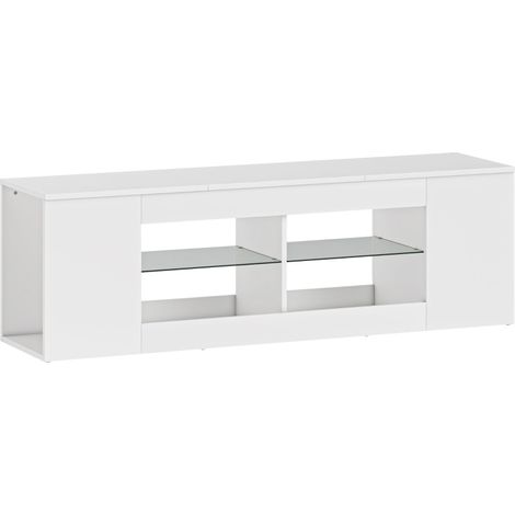 CHICFURN Mobile TV 140 cm in pannello truciolare bianco, 6 vani, 2 ripiani in vetro (1/5)