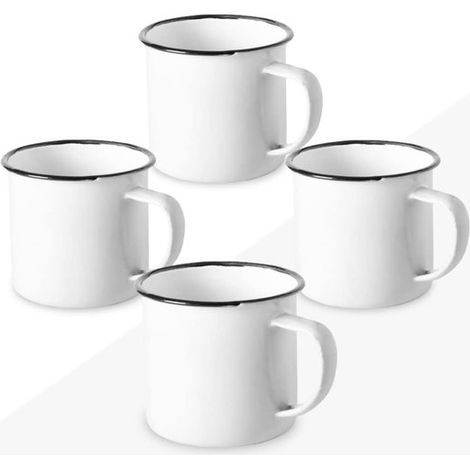 Set emaillierter Becher, 350 ml (12 oz) für Kaffee, Tee, Heiß und Kaltgetränke Retro Design, einfarbig Vintage Becher für Camping, Picknick oder (1/2)