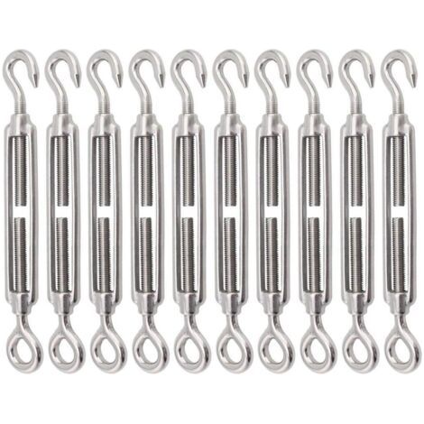 Ede Lot de 10 tendeurs à crochet et œillet en acier inoxydable 304, tendeur robuste M8, matériel réglable pour voile d'ombrage pour serrer les câbles métalliques (1/5)