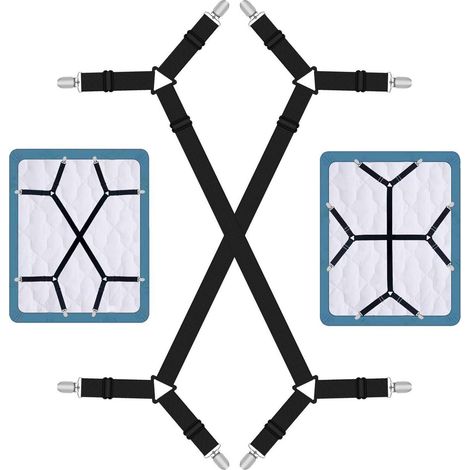 Lot de 2 tendeurs de drap réglables avec clips métalliques, noir