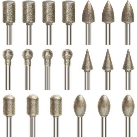 Set mit 20 Diamant-Rotationsfeilen, Gravierfeilen-Set, 3 mm Schaftdurchmesser, diamantbeschichtete Feilen, geeignet für Rotationswerkzeuge, Schleifen, Polieren, Gravieren - Crezuo