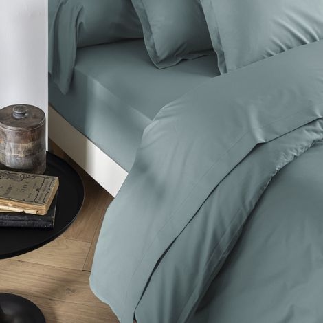 Drap plat coton percale Bleu 270x310 - SOMEO - MORPHEE
