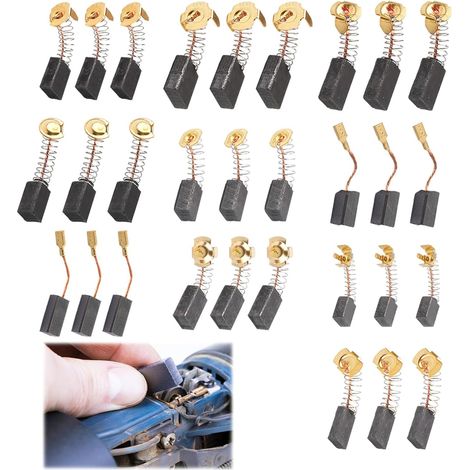 Lot de 30 Balais de Charbon Universels - Remplacement Pratique et Polyvalent pour Perceuses, Scies, Meuleuses - Différentes Tailles Incluses (1/4)