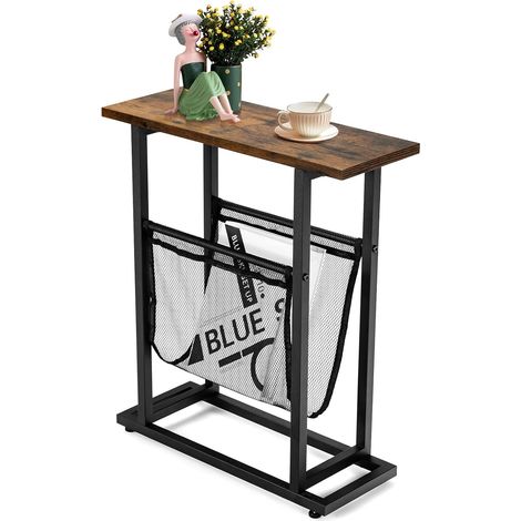 COSTWAY Industrieller Beistelltisch schmal, mit Zeitschriftenhalter & Stahlrahmen, Sofatisch, Teetisch für Wohnzimmer Schlafzimmer Büro (1/5)