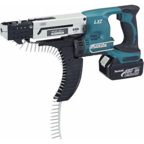 Makita - Avvitatore per cartongesso a batteria 18V con vaschetta, 2x batterie 3,0 Ah, caricabatterie DFR550RFE