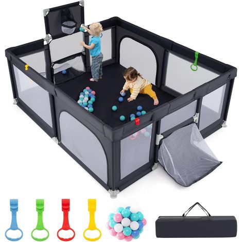 COSTWAY Box Bambini 190 x 160 cm,Recinto Pieghevole Bambini con Canestro da Basket,0-3 Anni (1/5)
