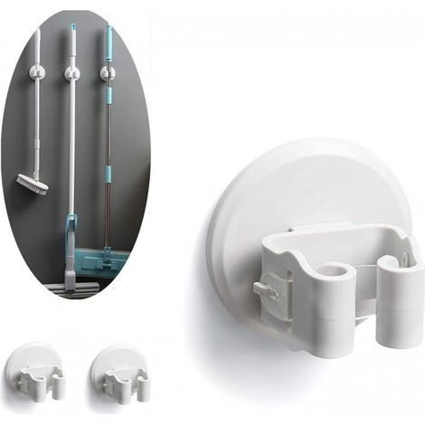 3-Piece Wall-Mounted Broom Holder (White) Multifunctional, Self-Adhesive Mop and Broom Holder for Hanging Tools (1/5)