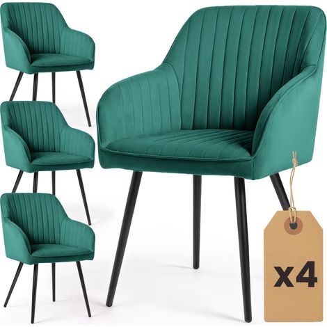 Set di 4 Sedie in velluto con cuciture verticali FLORENCE Verde Bottiglia gambe nere (1/5)