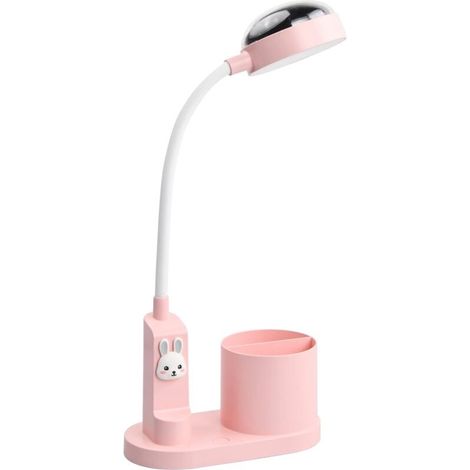 Kinderschreibtischlampe mit Sternenprojektion, Hase mit Stifthalter, 3 Helligkeitsstufen, 360 Grad flexibler Hals - Crezuo