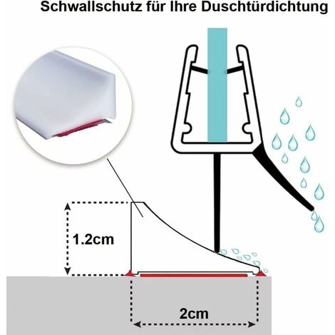 Barrière Anti-Eau En Silicone - 1,2 cm x 2 cm - Pour Porte De Douche Sans Cadre, Bain Et Évier - Auto-Adhésif - Découpable - Lot De 1 (1/4)