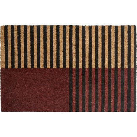 Doormat Brown and Beige Coir with Anti-Slip Bottom 50 x 80 cm Anti Slip Decoration Striped Pattern Welcome Mat TUKSUK (1/5)