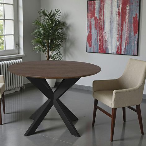 Table ronde bois brun pied noir Ø150 cm CORTINA
