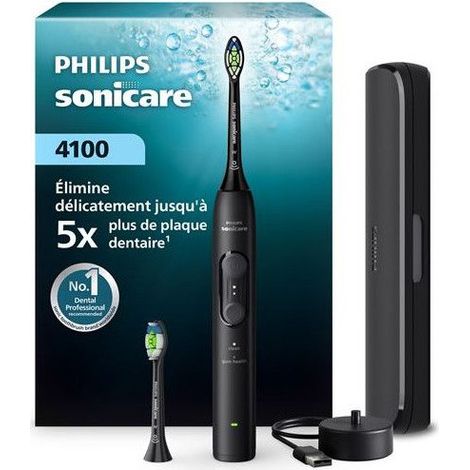 Brosse à dents électrique - PHILIPS - Series 4100 HX4044/52 - Rechargeable - Noir - 2 têtes Optimal White