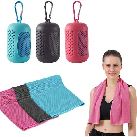 Set di 3 asciugamani sportivi rinfrescanti ad asciugatura rapida con coperture in silicone portatili - Asciugamano rinfrescante - Asciugamano sportivo in microfibra - Per fitness e sport (1/5)