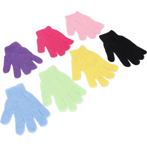 Gants exfoliants 7 pièces pour peau douce, accessoire de douche pour gommage et massage corporel (1/5)