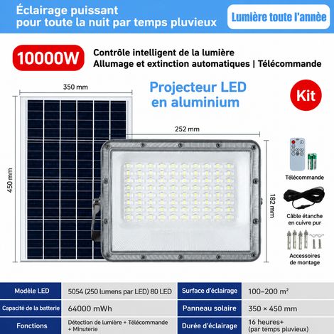 Projecteur LED solaire 1100X en alliage d'aluminium avec télécommande et câble 15 m 1100x 15 1 × 1 × 1 cm 1 g – Livraison gratuite