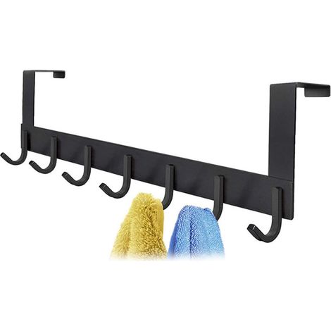 Porte-Manteau Porte - 7 Crochets Aluminium Anodisé - Pour Manteau Chapeau Serviette Parapluie - Sans Perçage - 33 x 14,5 x 5 cm (1/5)