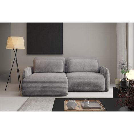 Ecksofa Schlafsofa Sofa SIMONE in Stoff Ambience Grau Ottomane Links