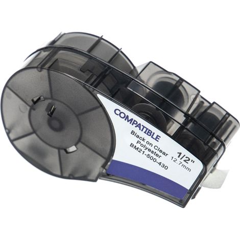 vhbw Label Tape compatible with Brady BMP21, BMP21-LAB, BMP21-PLUS, ID PAL, LABPAL Label Printer 12.7mm Black on Transparent (1/2)