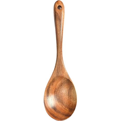Cuillère En Bois - 26 cm - Pour Cuisson Mélange Et Service - Poignée Longue - En Teck Naturel - 1 Pièce (1/5)