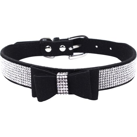 Collier Pour Chien En Velours Avec Strass - Accessoire Réglable Pour Petit Chien - Couleur Or - Taille XS (1/5)