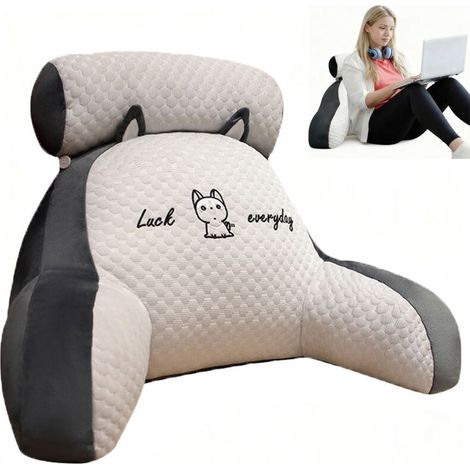 Coussin ergonomique de lecture et de travail 60 x 40 cm Appui-tête et accoudoirs avec housse lavable - Gris (1/5)