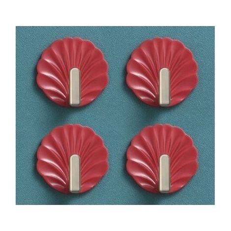 4 Seashell-Shaped Wall Hooks - Red, Cute Wall Hooks, Self-Adhesive Bag Hanging Hooks (1/5)