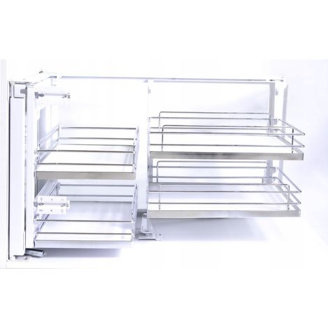 Panier d'angle Magic Corner Simply, 90 cm, fond chromé, fermeture blanche (1/5)