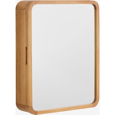 Armoire murale rectangulaire 45x60 cm pour salle de bain en bois de teck avec miroir et coins arrondis Ian SKLUM