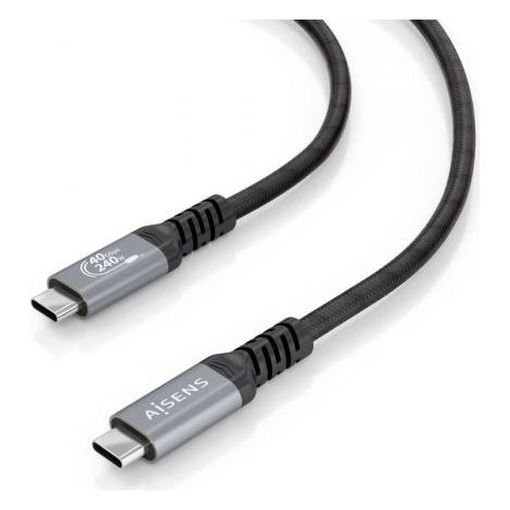 Cable USB 4.0 Tipo-C Aisens A156-0996/ USB Tipo-C Macho - USB Tipo-C Macho/ Hasta 240W/ 40Gbps/ 2m/ Negro