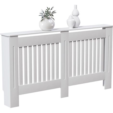 Home Discount – Cache-radiateur moderne en MDF blanc – Dimensions H 82 x L 112 x P 19 cm – Circulation optimale de la chaleur – Installation facile