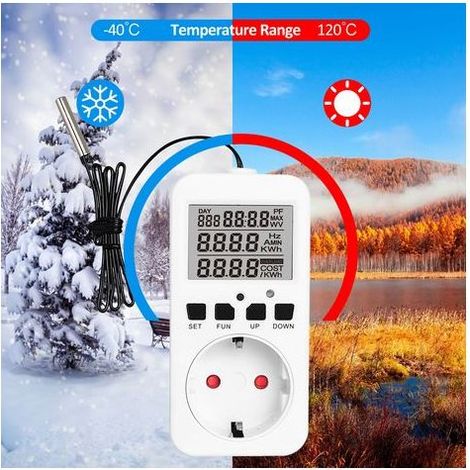 Thermostat numérique prise de courant régulateur de température pour reptiles sortie 230 V 16 A contrôle de refroidissement du chauffage pour incubateur brassage serre Terrarium tapis chauffant (1/5)
