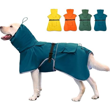 Imperméable Chien Poncho à Capuche Ajustable Réfléchissant Léger pour Chiens de Taille Moyenne à Grande Bleu 6XL (1/5)