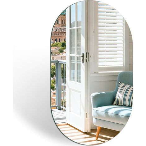 Miroir Mural Ovale 50x30 cm Baroque Rétro - Adhesif en Verre Suspendu Traditionnel - Décoration Salle de Bain Chambre Salon Entrée (1/5)