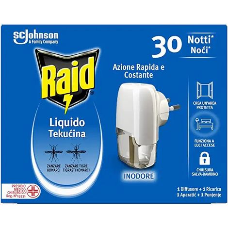 Raid per zanzare Liquido Elettrico 30 Notti – Protezione Efficace e Duratura 1 Diffusore 1 Ricarica (1/5)