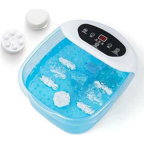 GOPLUS Bain de Pieds avec Massage & Chauffage, Perles de Massage Amovibles, 35-46 °C, Fonction de Minuterie, Bleu (1/5)