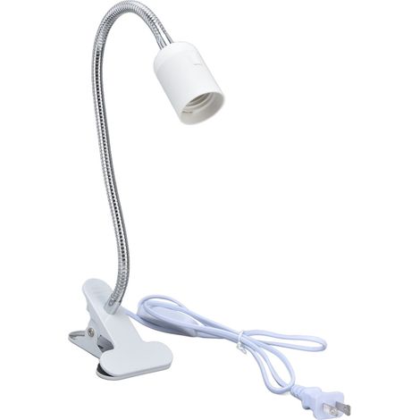 Support de lampe de table blanc E27/E26, tête unique blanche, orientation 360°, pince durable, 100-240V avec prise US (1/5)