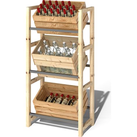 Porte-caisses à boissons en bois 3 niveaux, naturel, pour 3 caisses