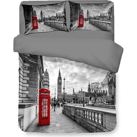 COPRIPIUMINO Rasatello HD FOTOGRAFICO Londra INGLESE cabina BIG BEN Cm. 250x200 (1/5)
