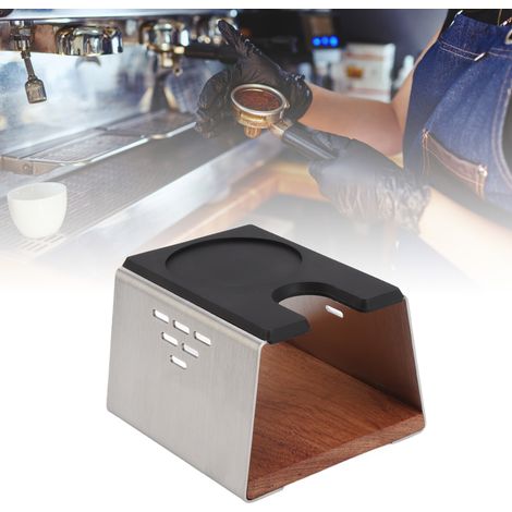 Kaffeetamperbasis, rutschfeste Silikonmatte, Tampermatte aus Edelstahl und Massivholz, Kaffeezubehör (1/5)