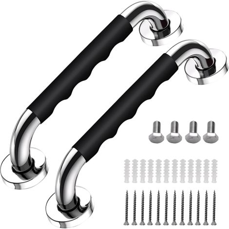 Main Courante Salle De Bain - Barre De Sécurité En Acier Inoxydable 40 Cm Avec Revêtement Antidérapant En Silicone - Pour Douche Baignoire Et WC - 2 Pièces (1/5)